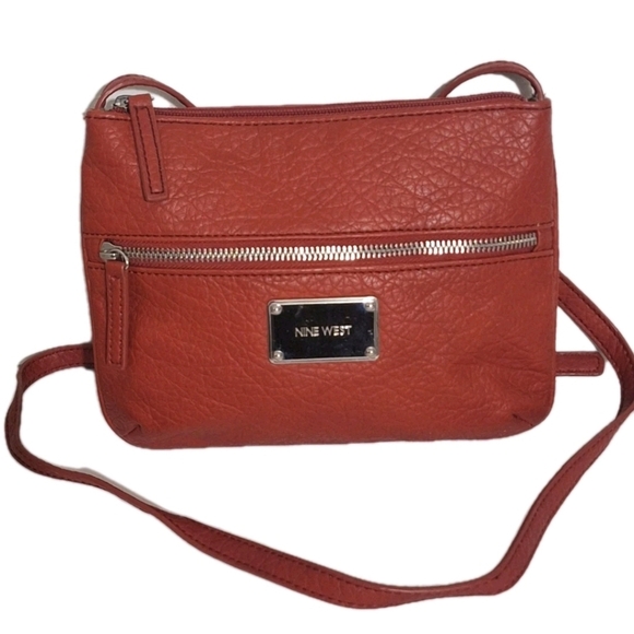 Nine West Handbags - Nine West Small Faux Pebble Leather Crossbody Bag Coral Red Adjustable Strap GUC